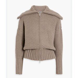 Autumn Cashmere Waffle-Knit Zip-Up Cardigan Sweater Women’s Size S Taupe
